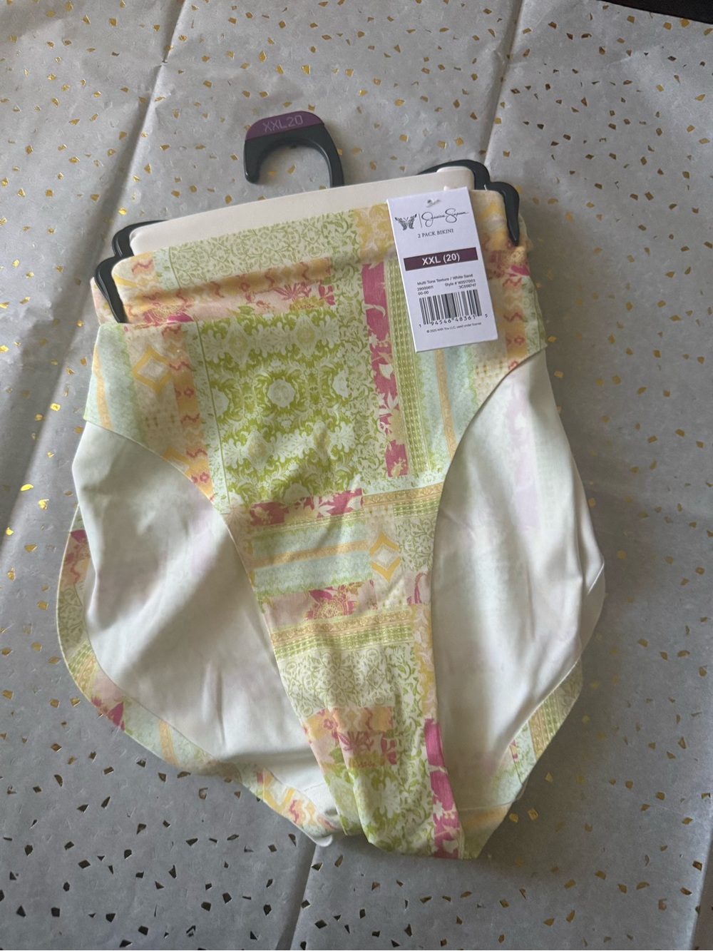 Jessica Simpson Pastel Patchwork High-Waist Panty in Green and Pink - XXL